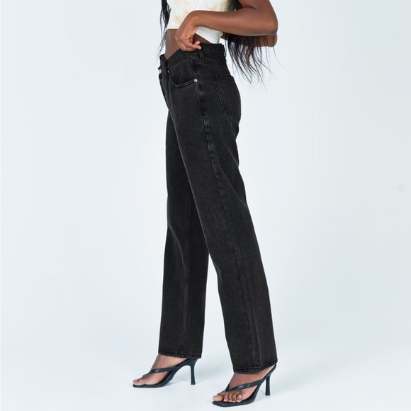 Princess Polly Holly Asymmetric Straight Leg Jean Black Denim - Picture 3 of 10